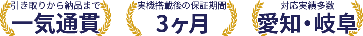引き取りから納品まで一気通貫 実機搭載後の保証期間3カ月 対応実績多数