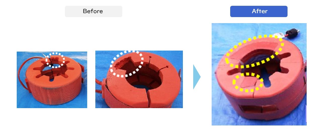 ジャケットヒーターは欠落した箇所も修理・再生・復元することが可能です。