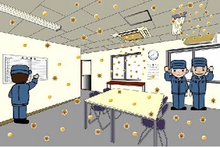 硫化水素吸着フィルターの作業場・休憩室等での使用例